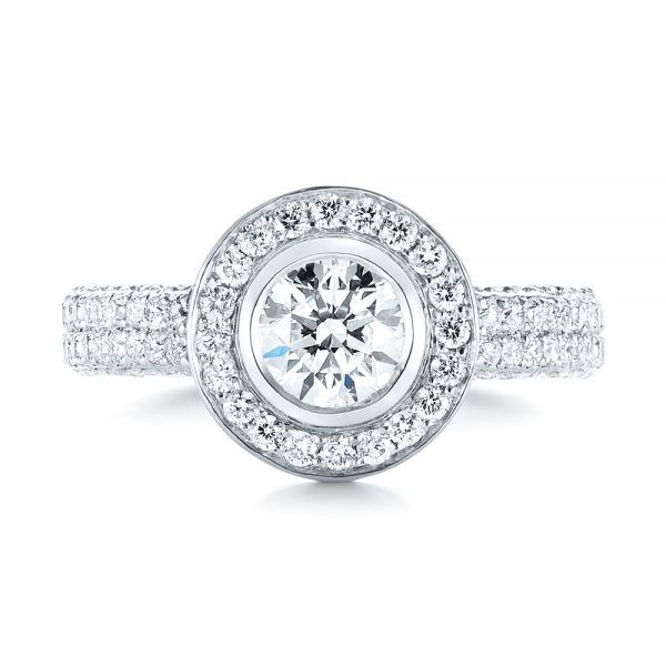 18k White Gold 18k White Gold Custom Diamond Halo Engagement Ring - Top View -  103394