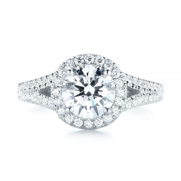 18k White Gold Custom Diamond Halo Engagement Ring - Top View -  103427