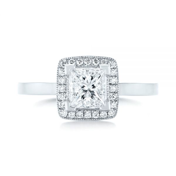 14k White Gold Custom Diamond Halo Engagement Ring - Top View -  103515