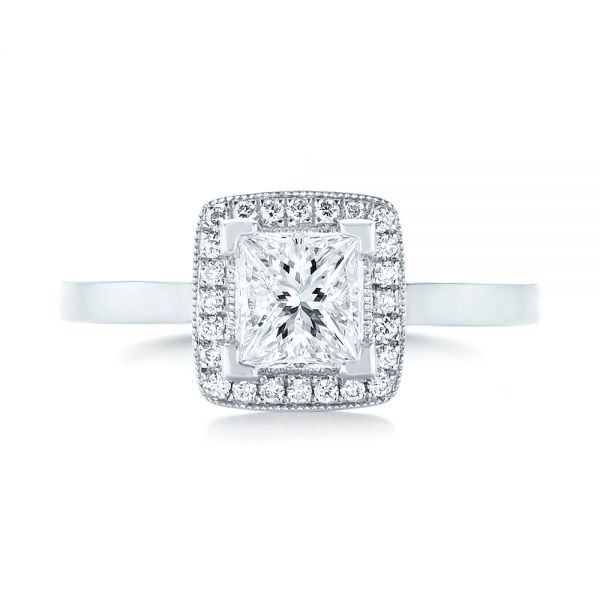 14k White Gold Custom Diamond Halo Engagement Ring - Top View - 103515