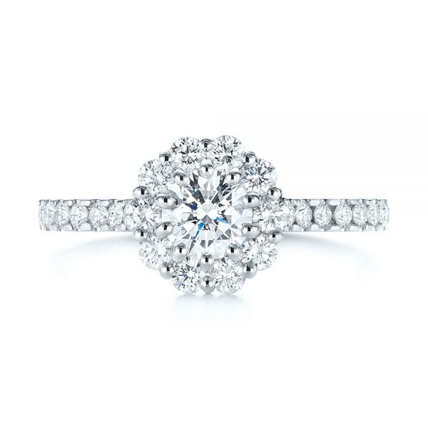 18k White Gold 18k White Gold Custom Diamond Halo Engagement Ring - Top View -  104064