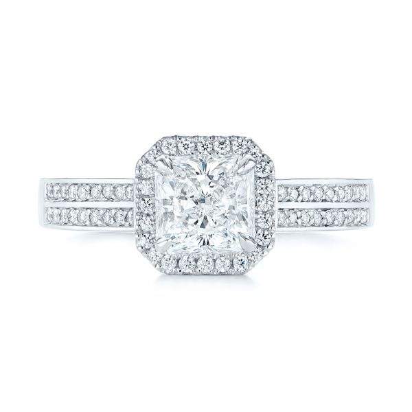18k White Gold 18k White Gold Custom Diamond Halo Engagement Ring - Top View -  104070