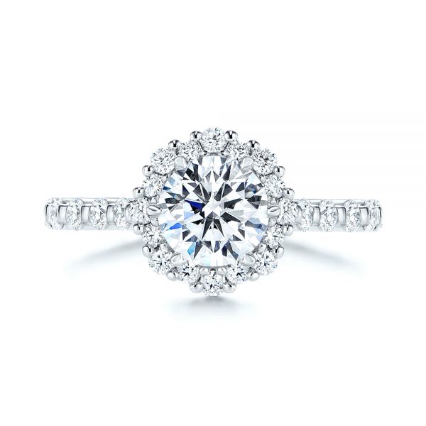 18k White Gold 18k White Gold Custom Diamond Halo Engagement Ring - Top View -  106108
