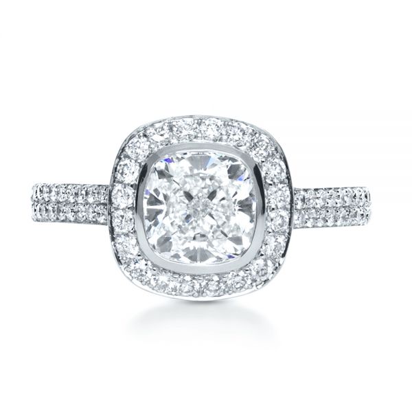18k White Gold 18k White Gold Custom Diamond Halo Engagement Ring - Top View -  1116