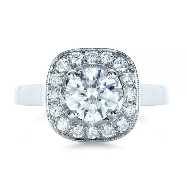 14k White Gold Custom Diamond Halo Engagement Ring - Top View - 1330