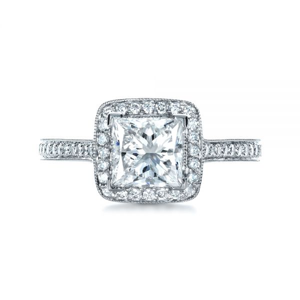 18k White Gold 18k White Gold Custom Diamond Halo Engagement Ring - Top View -  1435