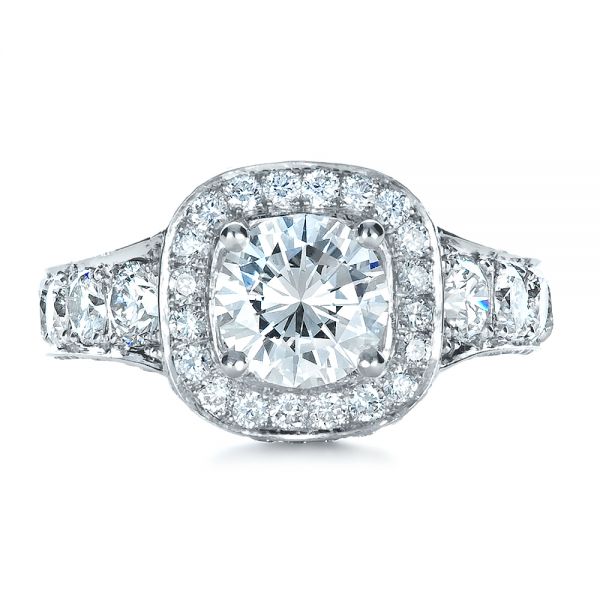 18k White Gold 18k White Gold Custom Diamond Halo Engagement Ring - Top View - 1436