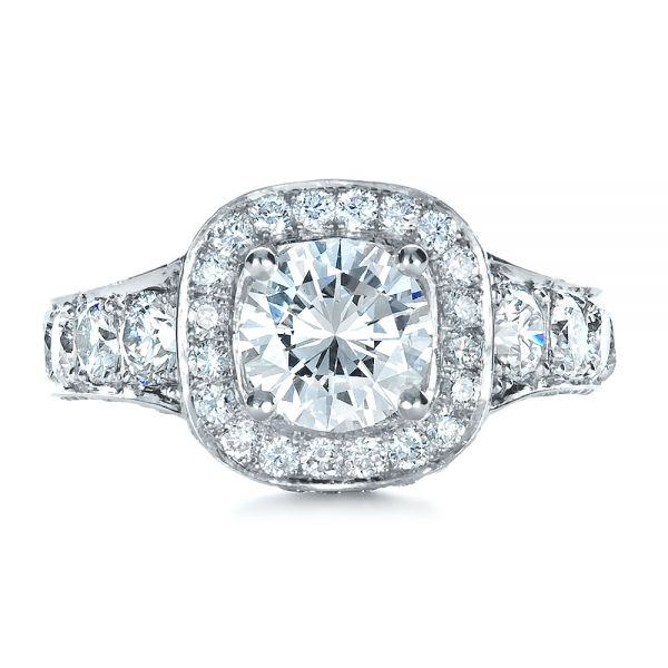  Platinum Custom Diamond Halo Engagement Ring - Top View -  1436