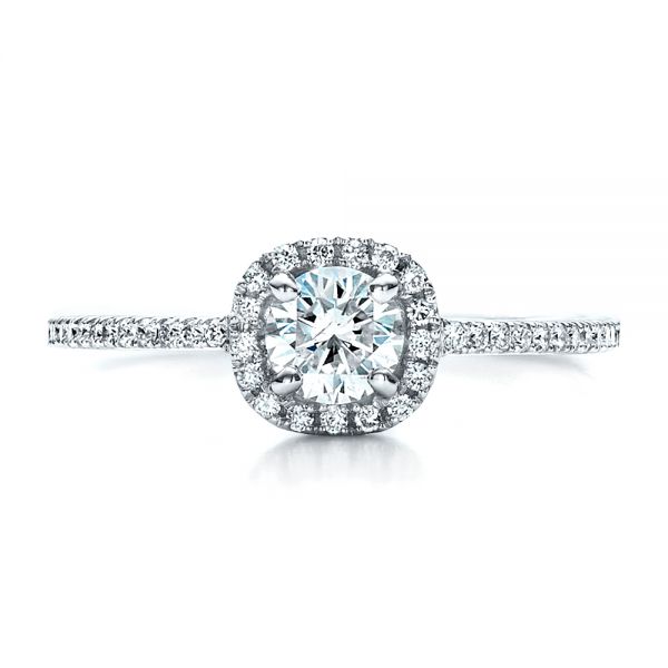 18k White Gold Custom Diamond Halo Engagement Ring - Top View -  1448