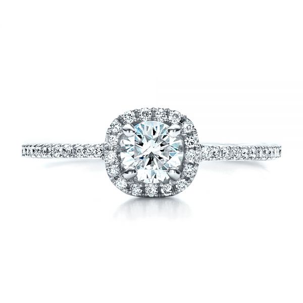 18k White Gold Custom Diamond Halo Engagement Ring - Top View - 1448