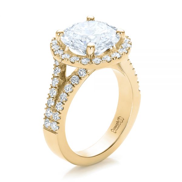 14k Yellow Gold 14k Yellow Gold Custom Diamond Halo Engagement Ring - Three-Quarter View -  100484