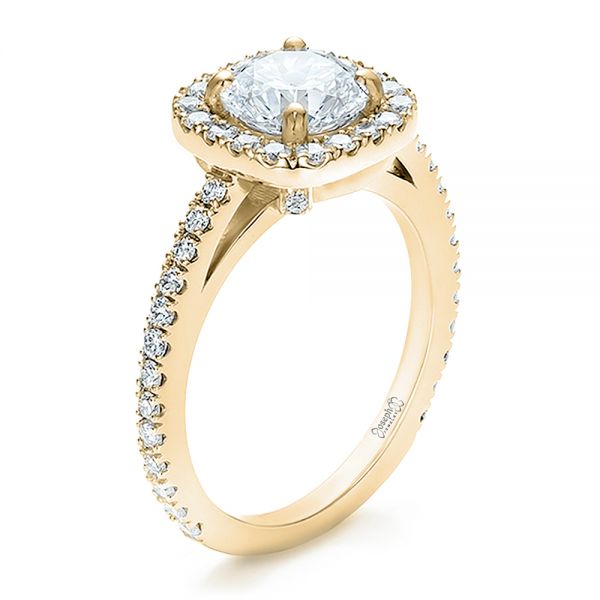 14k Yellow Gold 14k Yellow Gold Custom Diamond Halo Engagement Ring - Three-Quarter View -  100629