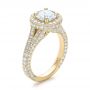 18k Yellow Gold 18k Yellow Gold Custom Diamond Halo Engagement Ring - Three-Quarter View -  100644 - Thumbnail