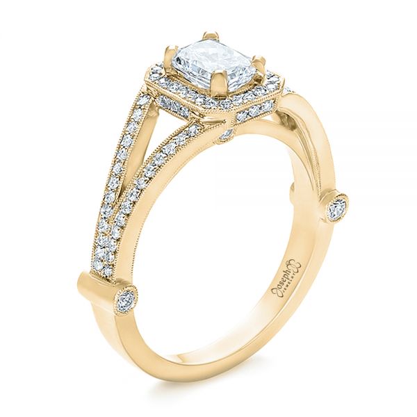 14k Yellow Gold 14k Yellow Gold Custom Diamond Halo Engagement Ring - Three-Quarter View -  100651