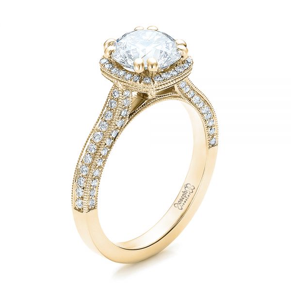 18k Yellow Gold 18k Yellow Gold Custom Diamond Halo Engagement Ring - Three-Quarter View -  101183