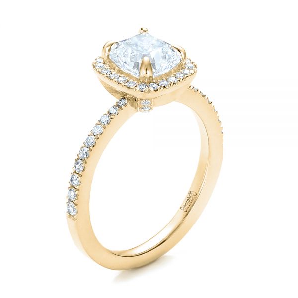 18k Yellow Gold 18k Yellow Gold Custom Diamond Halo Engagement Ring - Three-Quarter View -  101224