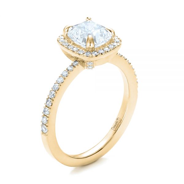 14k Yellow Gold 14k Yellow Gold Custom Diamond Halo Engagement Ring - Three-Quarter View - 101224