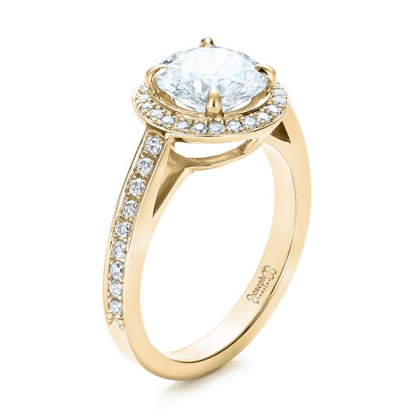 14k Yellow Gold 14k Yellow Gold Custom Diamond Halo Engagement Ring - Three-Quarter View -  101726