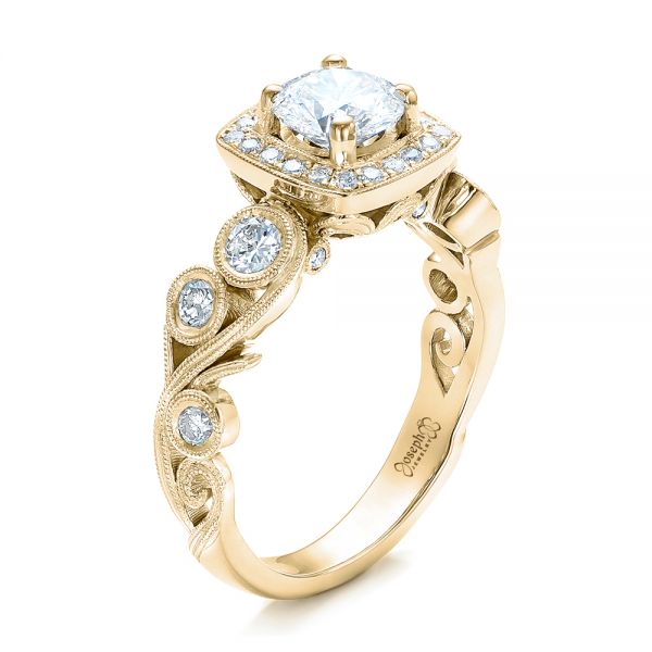 18k Yellow Gold 18k Yellow Gold Custom Diamond Halo Engagement Ring - Three-Quarter View - 102021