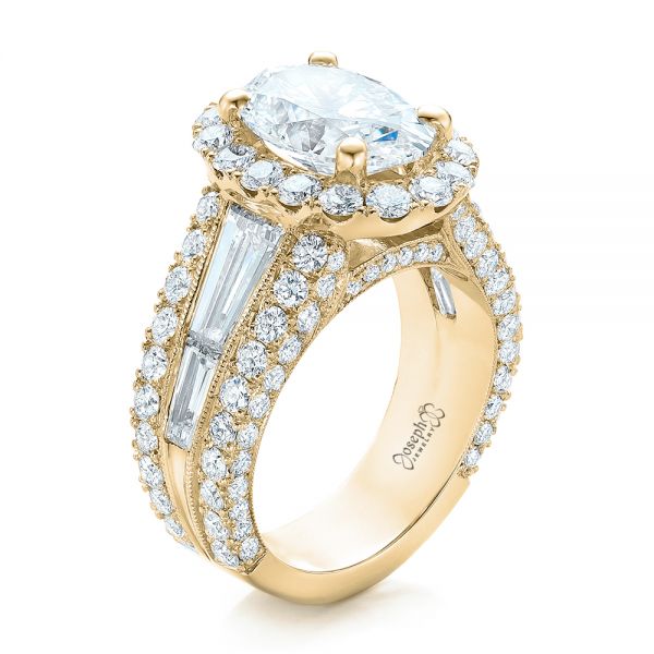 18k Yellow Gold 18k Yellow Gold Custom Diamond Halo Engagement Ring - Three-Quarter View - 102156
