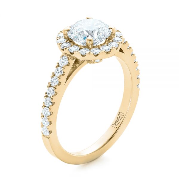 18k Yellow Gold 18k Yellow Gold Custom Diamond Halo Engagement Ring - Three-Quarter View - 102260