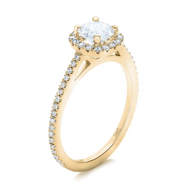 14k Yellow Gold 14k Yellow Gold Custom Diamond Halo Engagement Ring - Three-Quarter View -  102317
