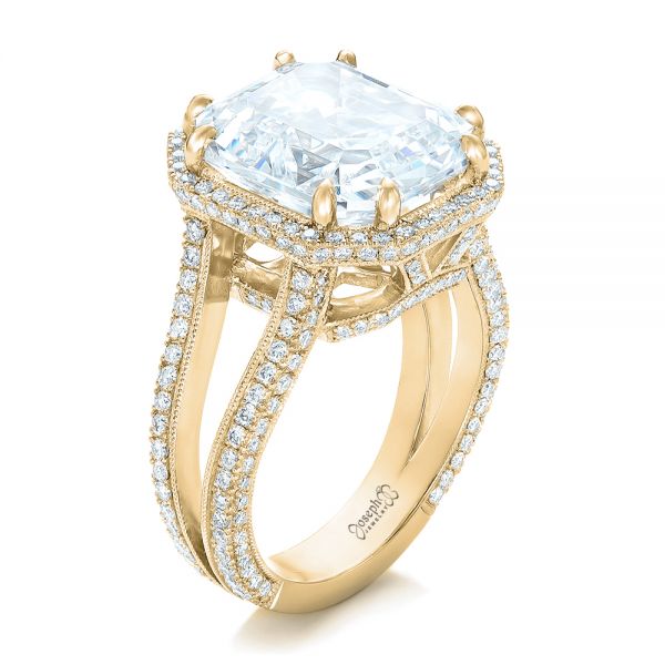 18k Yellow Gold 18k Yellow Gold Custom Diamond Halo Engagement Ring - Three-Quarter View -  102368