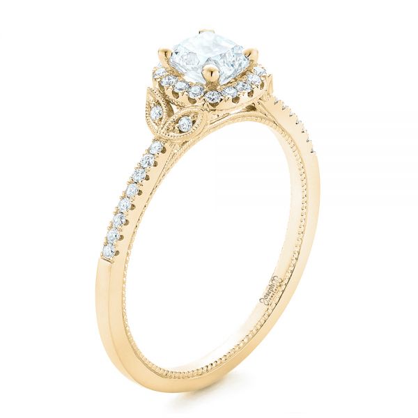 14k Yellow Gold 14k Yellow Gold Custom Diamond Halo Engagement Ring - Three-Quarter View - 102420