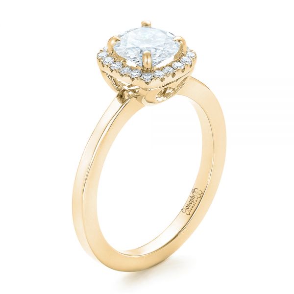 14k Yellow Gold 14k Yellow Gold Custom Diamond Halo Engagement Ring - Three-Quarter View -  102460