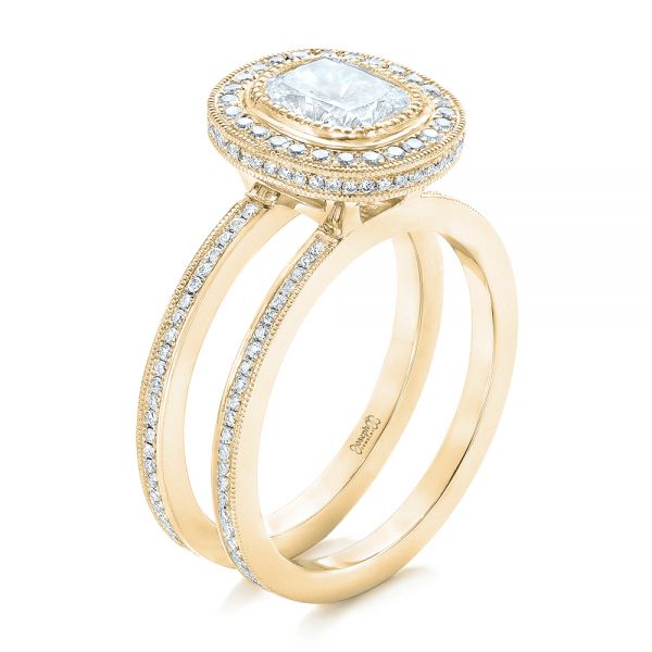 18k Yellow Gold 18k Yellow Gold Custom Diamond Halo Engagement Ring - Three-Quarter View -  102542