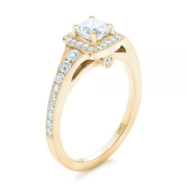 14k Yellow Gold 14k Yellow Gold Custom Diamond Halo Engagement Ring - Three-Quarter View -  102597