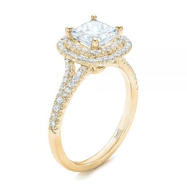 18k Yellow Gold 18k Yellow Gold Custom Diamond Halo Engagement Ring - Three-Quarter View -  102771