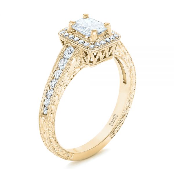 18k Yellow Gold 18k Yellow Gold Custom Diamond Halo Engagement Ring - Three-Quarter View -  102813