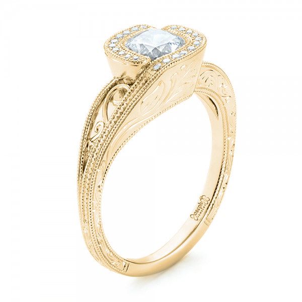 14k Yellow Gold 14k Yellow Gold Custom Diamond Halo Engagement Ring - Three-Quarter View -  102936