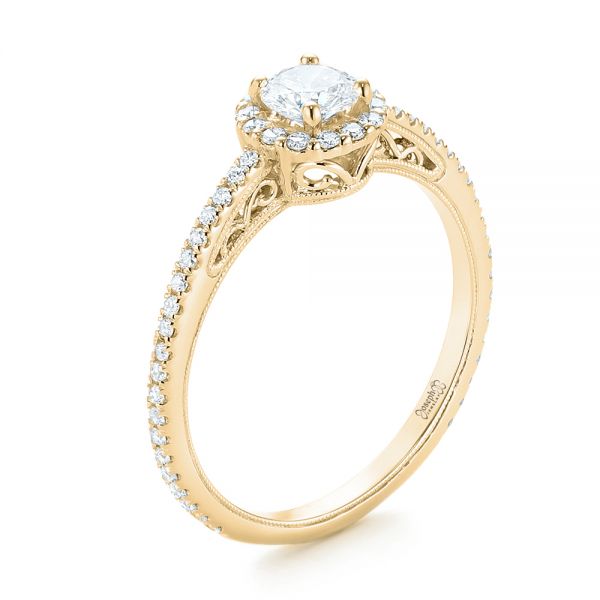 18k Yellow Gold 18k Yellow Gold Custom Diamond Halo Engagement Ring - Three-Quarter View -  102990