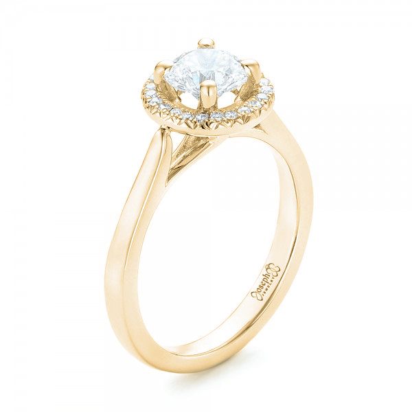 14k Yellow Gold 14k Yellow Gold Custom Diamond Halo Engagement Ring - Three-Quarter View -  103002