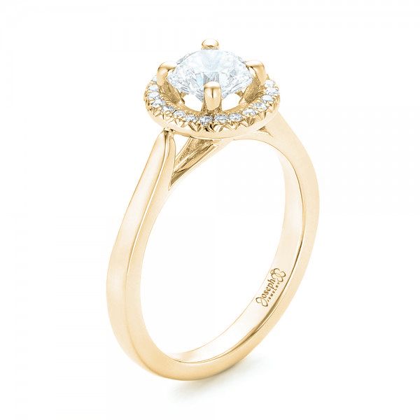 14k Yellow Gold 14k Yellow Gold Custom Diamond Halo Engagement Ring - Three-Quarter View - 103002