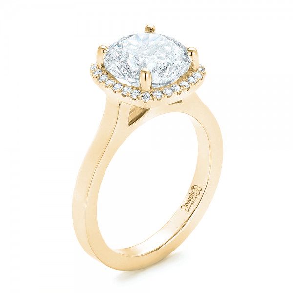 18k Yellow Gold 18k Yellow Gold Custom Diamond Halo Engagement Ring - Three-Quarter View - 103005