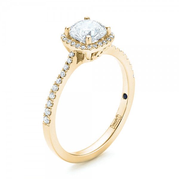 18k Yellow Gold 18k Yellow Gold Custom Diamond Halo Engagement Ring - Three-Quarter View -  103037