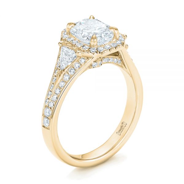 14k Yellow Gold 14k Yellow Gold Custom Diamond Halo Engagement Ring - Three-Quarter View -  103157