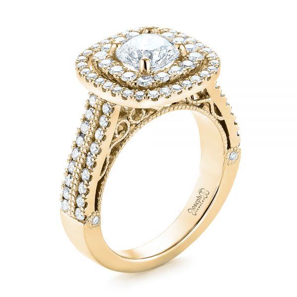 14k Yellow Gold 14k Yellow Gold Custom Diamond Halo Engagement Ring - Three-Quarter View - 103223