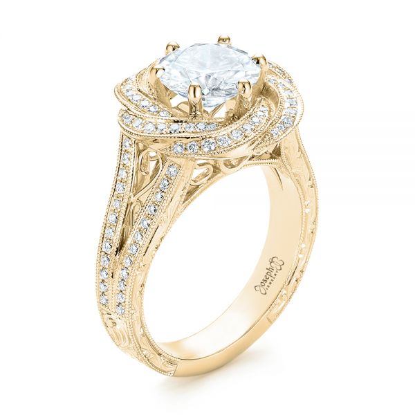 18k Yellow Gold 18k Yellow Gold Custom Diamond Halo Engagement Ring - Three-Quarter View -  103325