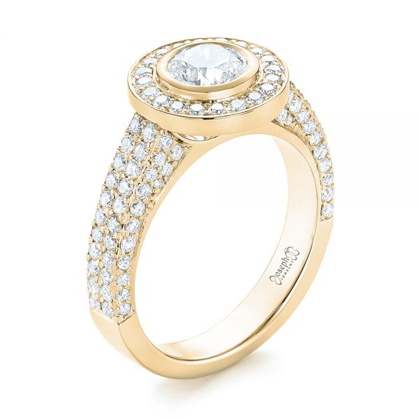 18k Yellow Gold 18k Yellow Gold Custom Diamond Halo Engagement Ring - Three-Quarter View -  103394