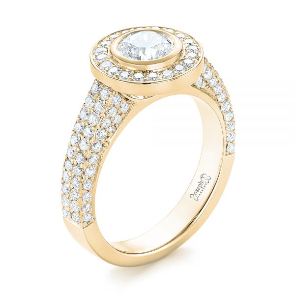 14k Yellow Gold 14k Yellow Gold Custom Diamond Halo Engagement Ring - Three-Quarter View - 103394