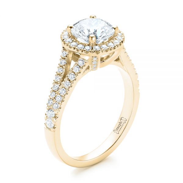 14k Yellow Gold 14k Yellow Gold Custom Diamond Halo Engagement Ring - Three-Quarter View -  103427