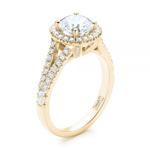 18k Yellow Gold 18k Yellow Gold Custom Diamond Halo Engagement Ring - Three-Quarter View - 103427