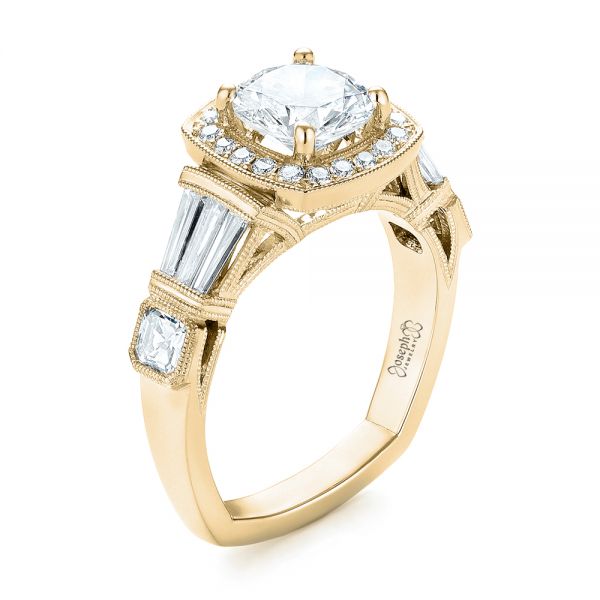 14k Yellow Gold 14k Yellow Gold Custom Diamond Halo Engagement Ring - Three-Quarter View -  103436