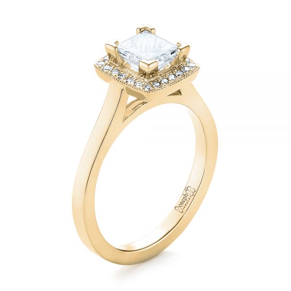 18k Yellow Gold 18k Yellow Gold Custom Diamond Halo Engagement Ring - Three-Quarter View -  103515