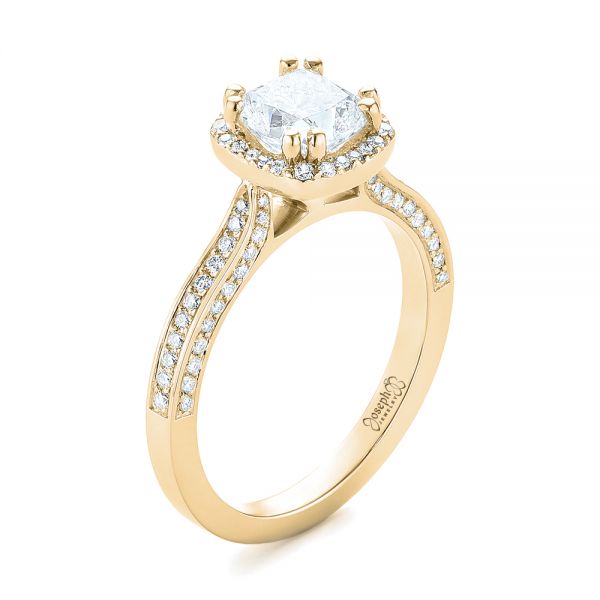 14k Yellow Gold 14k Yellow Gold Custom Diamond Halo Engagement Ring - Three-Quarter View -  103535