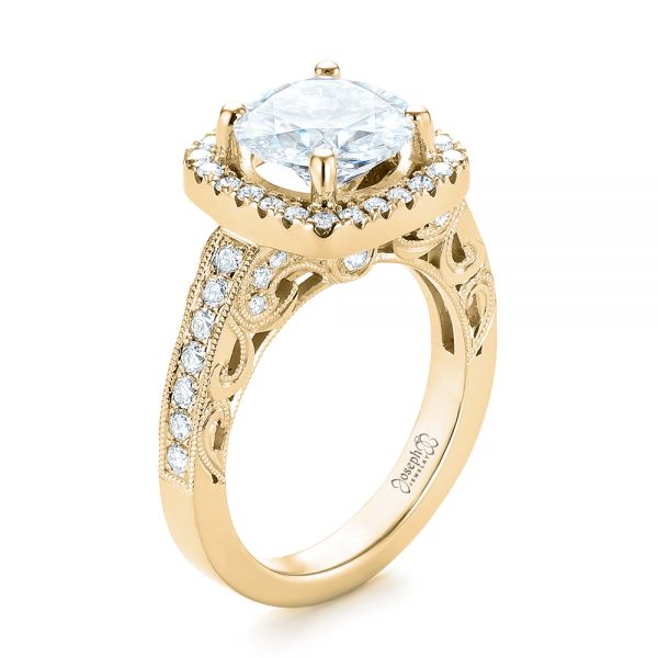 18k Yellow Gold 18k Yellow Gold Custom Diamond Halo Engagement Ring - Three-Quarter View -  103595
